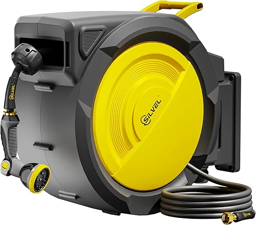 Miniatura 10 de SILVEL Carrete de manguera de jardín retráctil de 1/2 pulgada x 110 pies, carrete de manguera automático resistente montado en pared resistente a