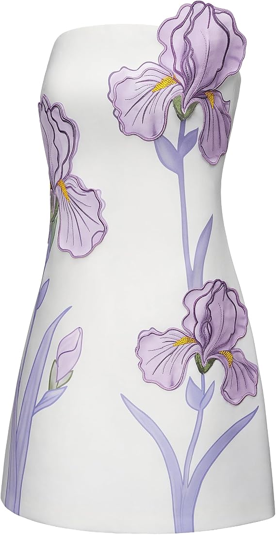 JW PEI Women's 3D Floral Applique Strapless Mini Dress
