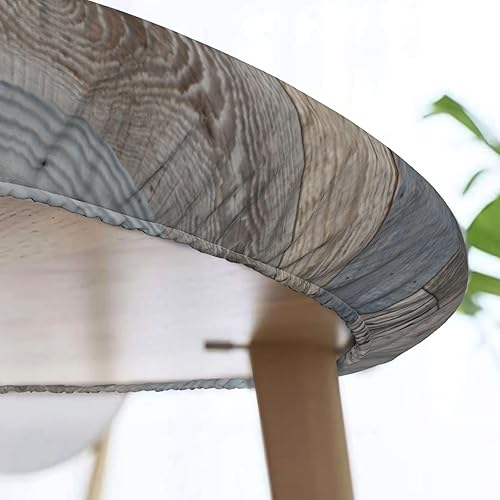 Miniatura 6 de Mantel redondo ajustable de madera azul rústico vintage con borde elástico para comedor, fiesta y vacaciones, se adapta a mesas de 45 a 50 pulgadas