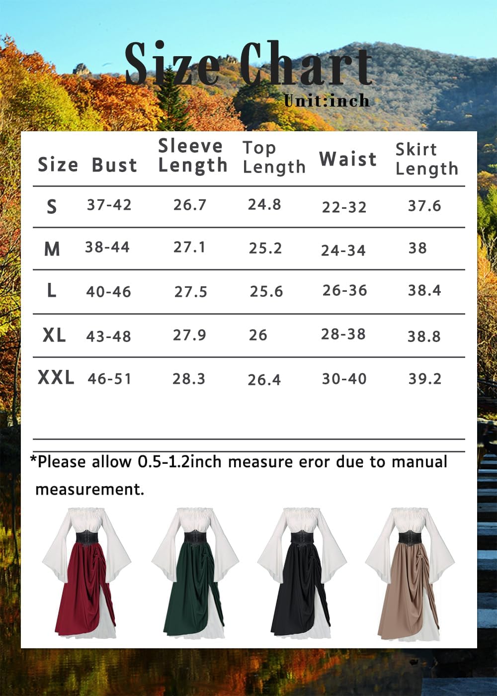 VNVNE Halloween Renaissance Fairy Pirate Witch Costumes for Women, Medieval Victorian Vintage Peasant Cosplay Ren Faire Dress - Image 6