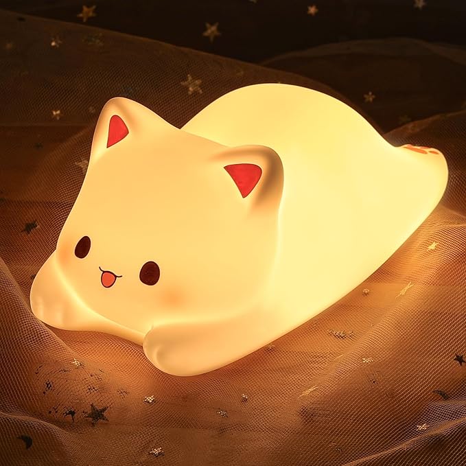 LOVERUIS LOVERUIS Cute Night Light for Kids Cat Night-Light Baby Girl Squishy NightLight 1/3 Hour Timer Kitty Light Baby Dimmable Nursery Lamp Colorful Nightlight Gift for Kid Toddler Kawaii Bedroom (Kiki)