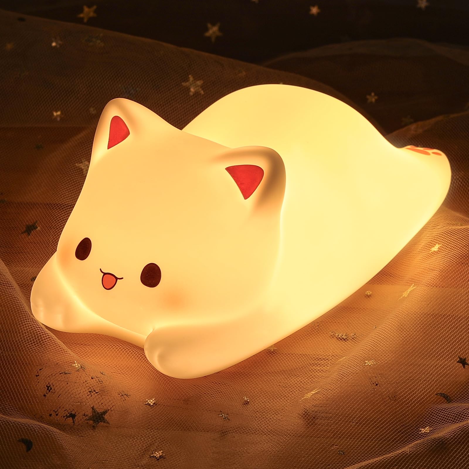 Cute Night Light for Kids Cat Night-Light Baby Girl Squishy NightLight 1/3 Hour Timer Kitty Light Baby Dimmable Nursery Lamp Colorful Nightlight Gift for Kid Toddler Kawaii Bedroom (Kiki)