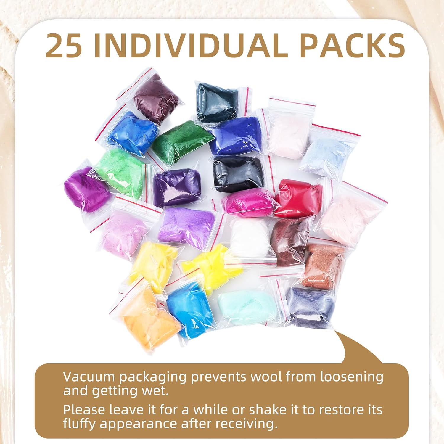 Flylin Needle Felting Wool, 10 Colors Wool Roving Yarn for Beginners and Wet Felting, 2g/Colour Fibre Wool Roving for DIY Craft/Spinning/Wall Hangings/Tapestry (25 Colors)