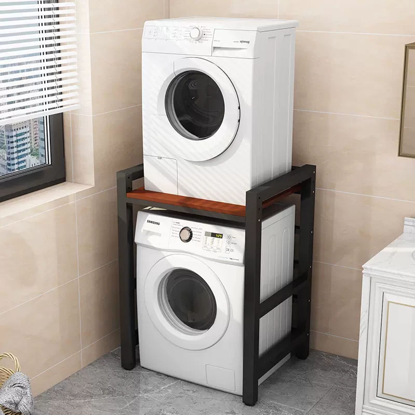 DELORM Lavatrice Scaffale Tamburo Lavastoviglie Ripiano di Stoccaggio Piano 2 Livelli Asciugatrice Superiore Impilabile Rack Adatto per Bagno, Cucina, Balcone, Lavanderia, capacità Portante 300kg