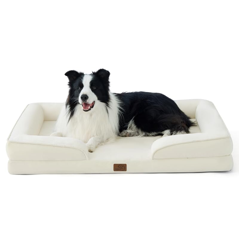 Cama para cães de porte grande com espuma em formato de caixa de ovo Bedsure Original Design Bege 88,9 x 63,5 x 16,51 cm
