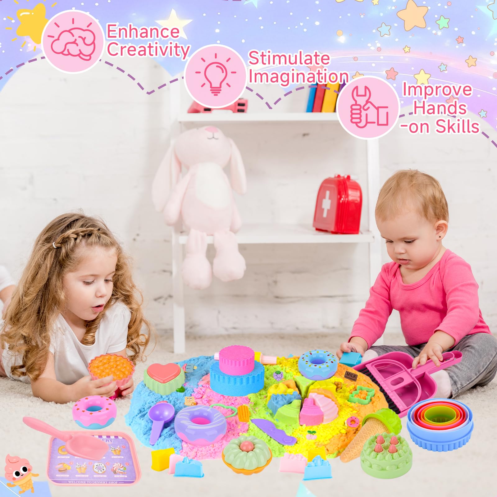 BBWELL Sable Magique Enfant,Jouet Sensoriel de Sable 900g Magic Sand 5 Couleurs,Sables Jouet Kit,Fille Jeu de Sables Kit,Sablees Magique Dessert Kits,Cadeau D'anniversaire Enfant de 3+ Ans