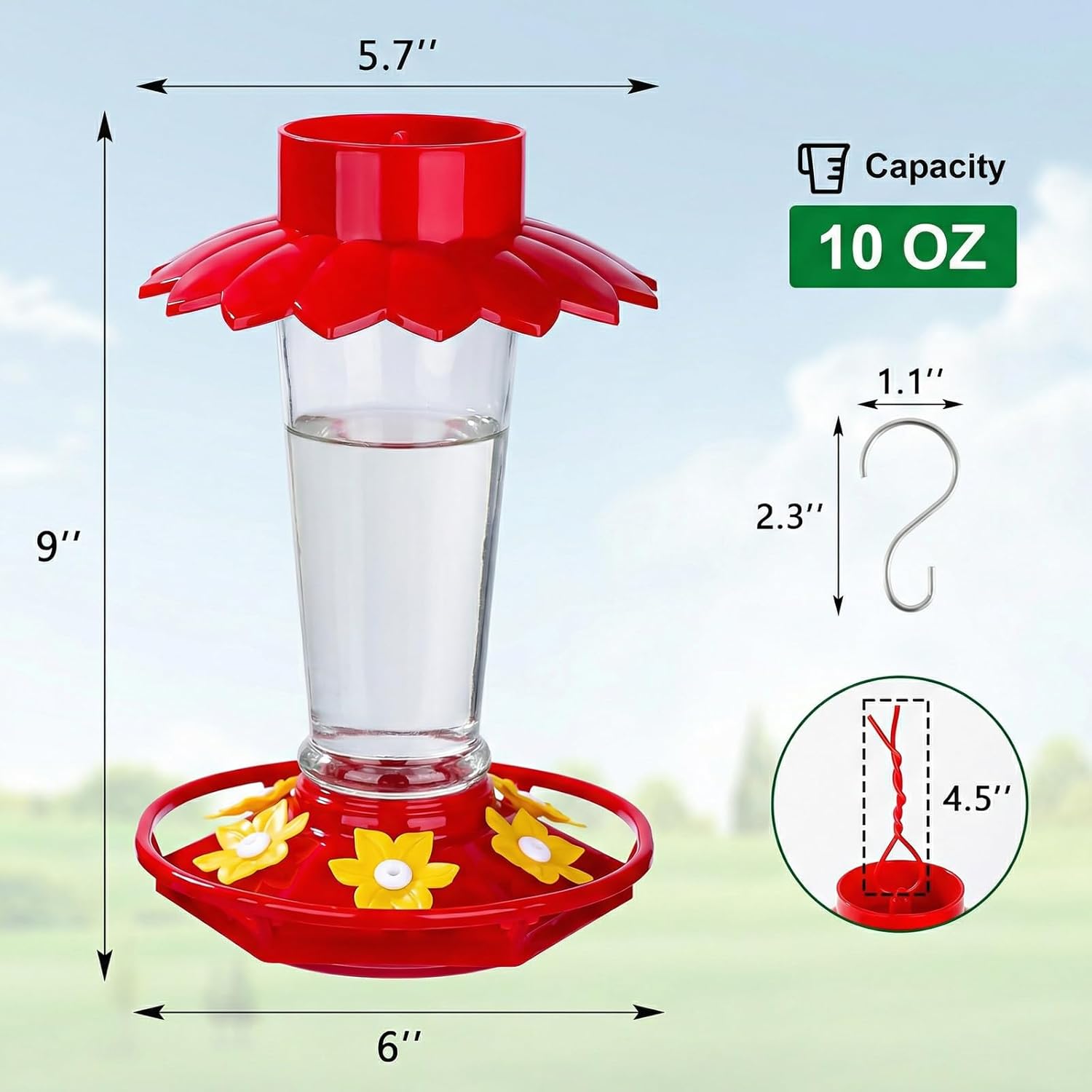 Fchstaer Plastic Hummingbird Feeders for Outdoors Hanging, 2 Pack 10 OZ Clear Humming Bird Feeder with 6 Feeding Ports and Perch, Built-in Ant Moat, Gifts for Women Garden Decor