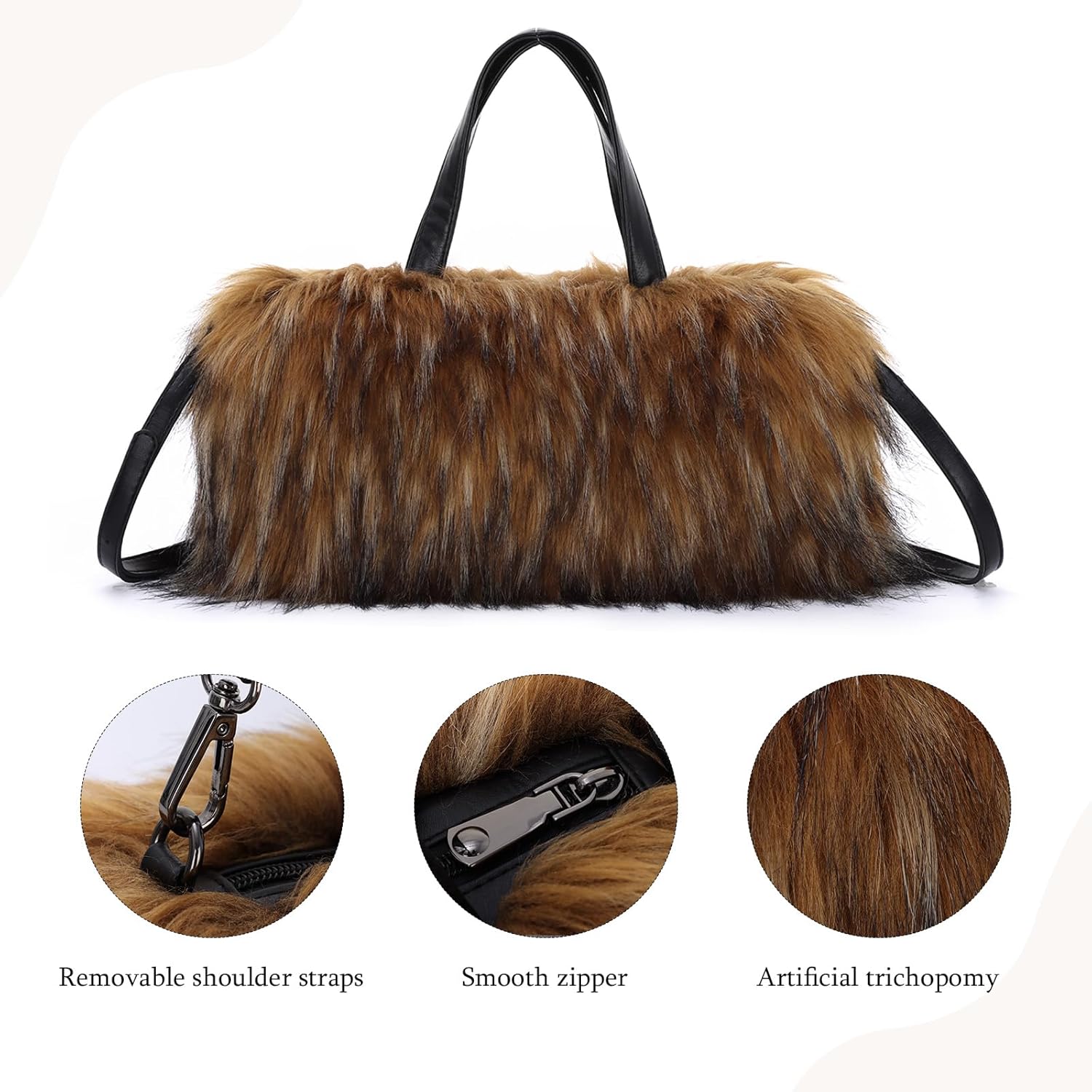 GOKTOW Faux Fur Purse Handbag for Women Y2K Winter Lightweight Tote Bag with Zipper Pocket - Image 4