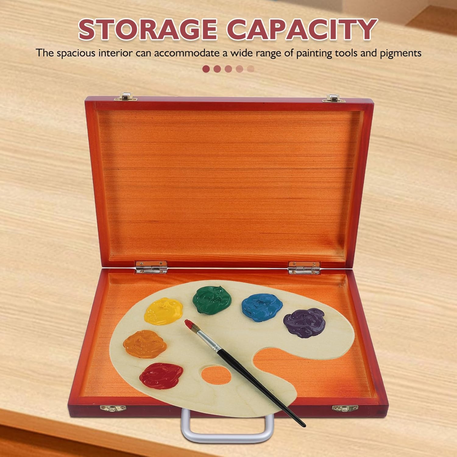 VICASKY Lightweight Wooden Painting Tool Box Portable Multi Functional Art Supply Organizer for Students Artists Elegant European Style Storage Case for Pigment Tools Drawing