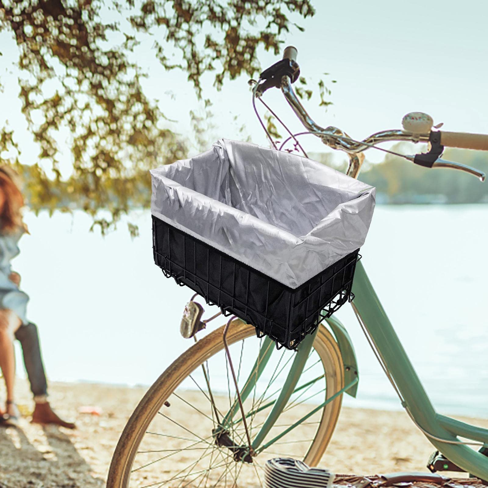 Copertura Impermeabile Per Cestino Bici Con Coprisella - Tessuto Oxford, Antipioggia E Antifango, Taglia Unica (45x35x25 Cm)