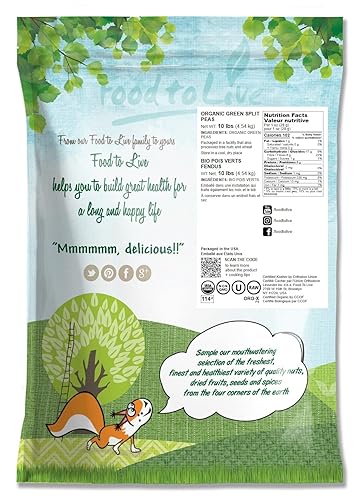 Miniatura 9 de Guisantes verdes orgánicos, 3 libras, sin OMG, secos, veganos, kosher, a granel. Fácil de cocinar. Gran fuente de proteínas, fibra, minerales