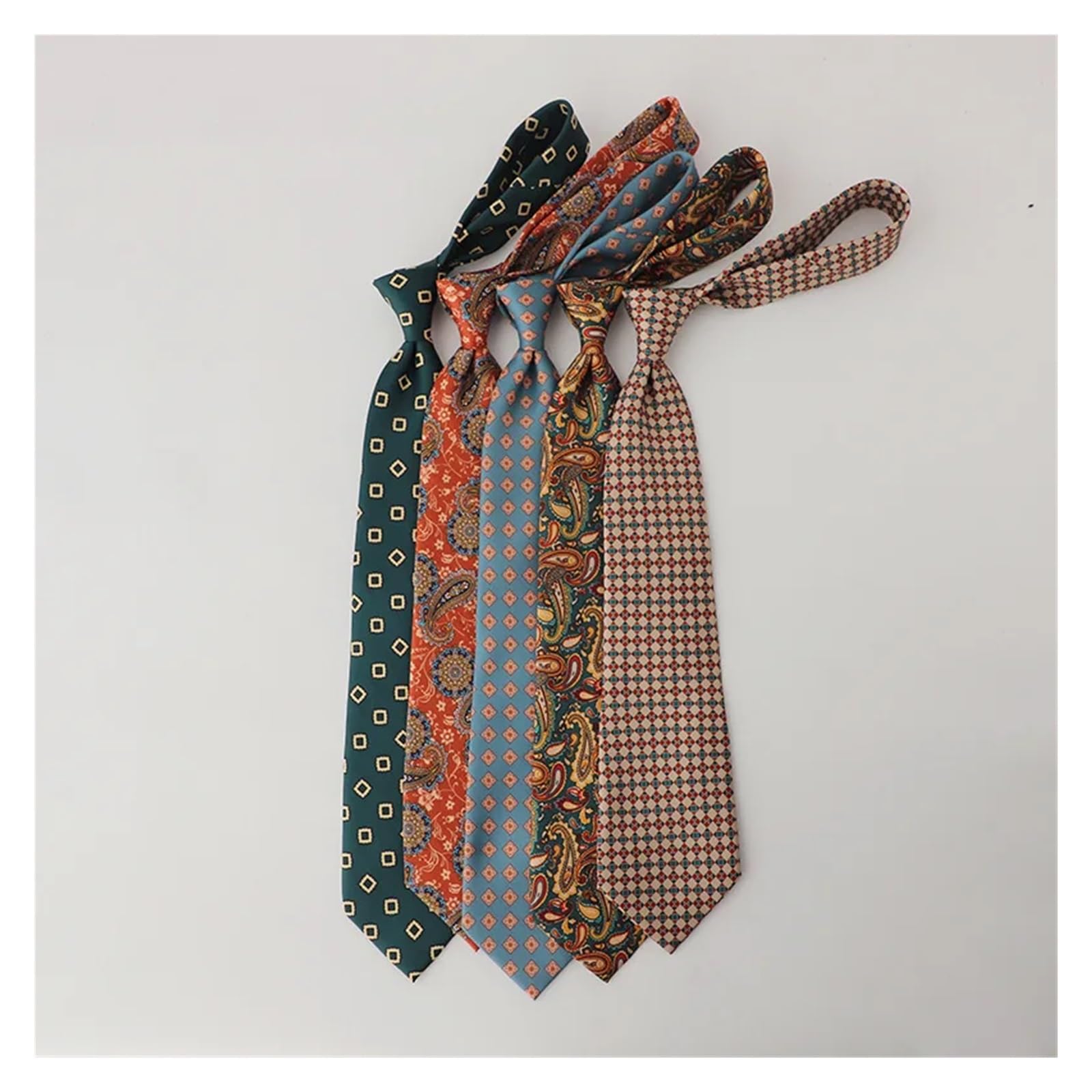 Corbata De Hombre Retro 9 cm impreso simulación seda estilo callejero caballero corbata hombres verde oscuro azul claro
