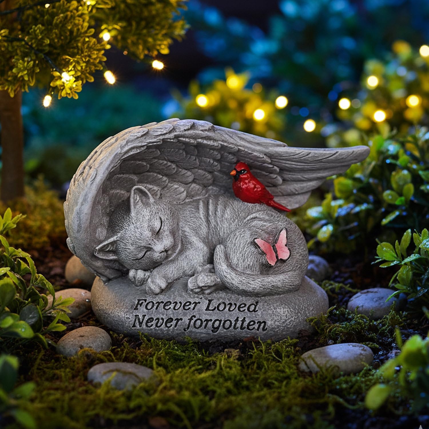 Cat Memorial Stones with Angel Wing Kitten Sculpture Sleeping 6 Inch, Pet Grave Markers Resin Pet Loss Sympathy Gift Cat for Outdoor Garden Gravesite Funeral