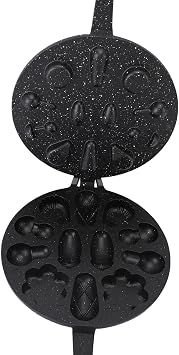 SIXRUN Walnut Cookie Mold, Aluminum Alloy Oreshki Mold with Composite Wood Handles, 12 Cavity Nonstick Baking Pan, Easy Heatproof Design for Home Baking Nut Cookies Cakes (Black)