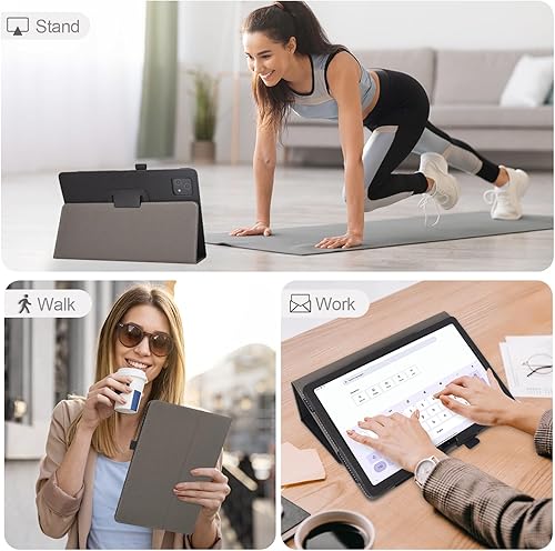 Miniatura 2 de Funda para tablet T-Mobile Revvl Tab 5G - Funda de piel sintética con soporte para lápices, color negro