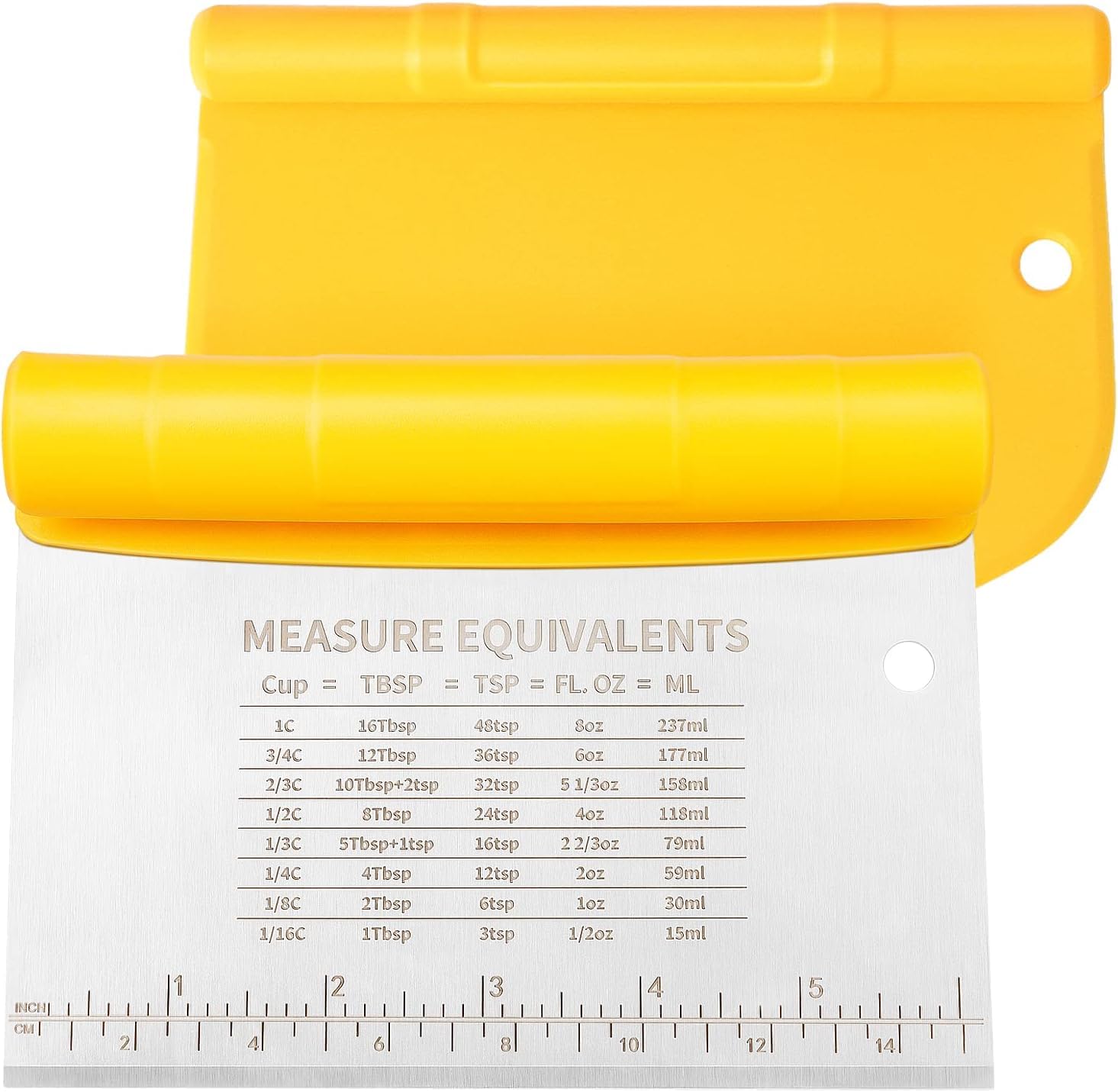 Asdirne Raspador de Masa , Cortador de Masa de Acero Inoxidable, Rasqueta Panadero 2 en 1, 6 Pulgadas, Amarillo