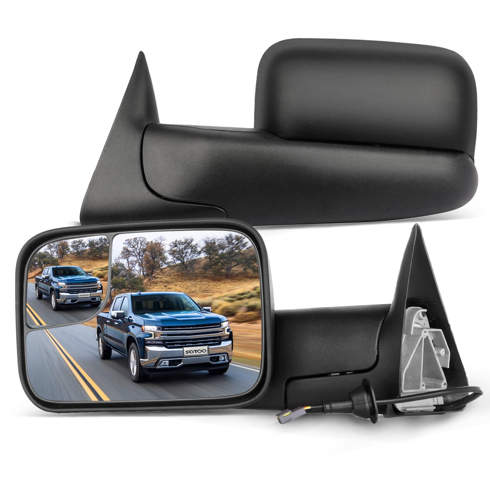 scitoo compatible fit for towing mirrors 1994 1995 1996 1997 for dodge for ram 1500 2500 3500 truck black power operation pair set mirrors