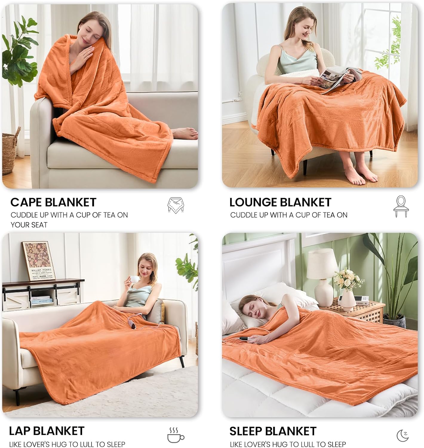Electric Heated Blanket,Flannel & Sherpa Heated Throw Blanket 50"x60",Fast Heating Soft Fleece Blanket with 8 Heating Levels & 8H Auto Off-Orange - Image 3