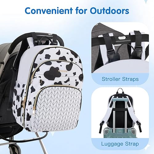 Miniatura 7 de KABAQOO Mochila para pañales de bebé, mochila impermeable para pañales para mamá y papá con cambiador, bolsillos aislados y correas para cochecito,