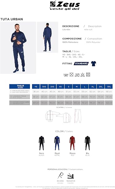 Tuta Urban Zeus Sport Relax &ndash; Giacca E Pantalone In Poliestere, Zip Intera, Vestibilit&agrave; Standard