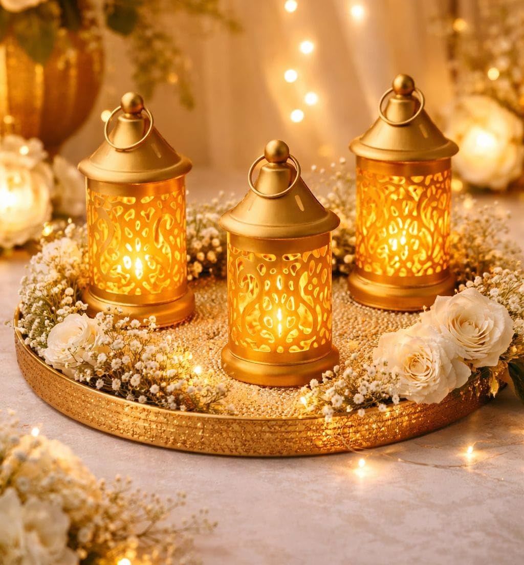 Golden Metal Candle Lantern for Table & Hanging | Tealight Candle Holder for Diwali, Eid & Christmas Home Décor | 4 Inch | Pack of 3-image-29
