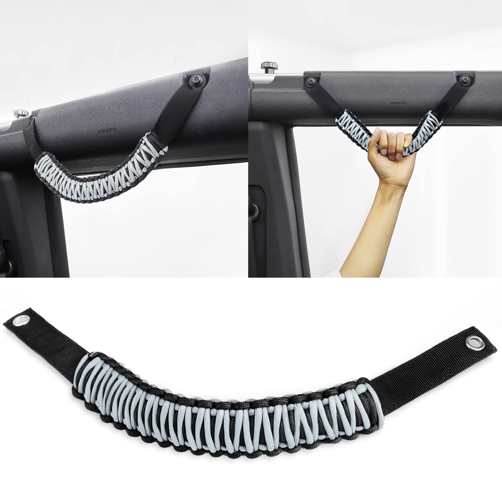 Klutchtech2021 2022 Bronco Grab Handle Roll Bar Paracord Handle Grip Compatible with Bronco Accessories 2021-2022 4 Door -(Grey)