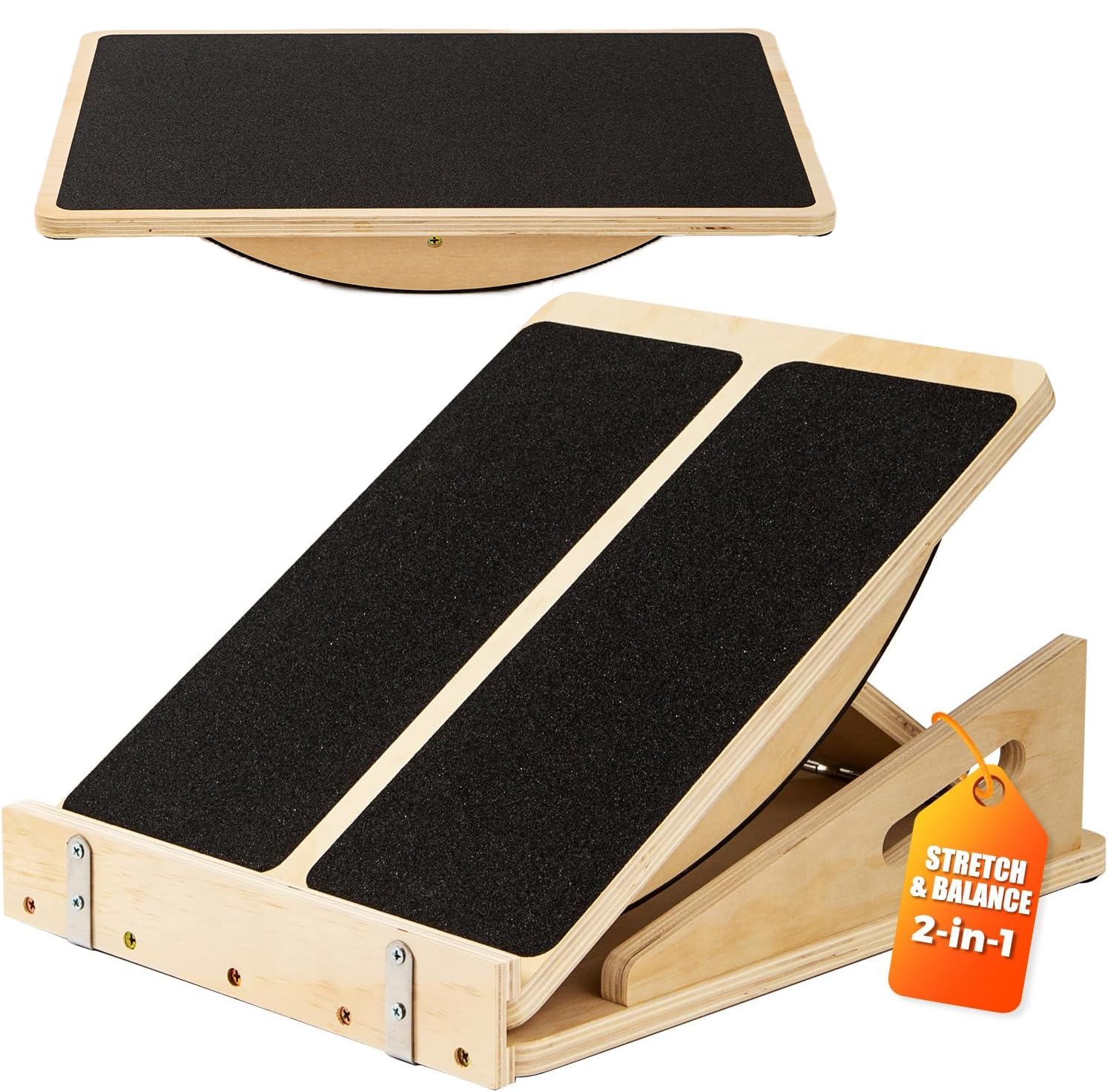 Photo 1 of 2-in-1 Wooden Balance Board with Adjustable Incline (15°–35°) – Slant Board & Calf Stretcher for Balance Training, Core Strength, and Ankle Mobility – Solid Wood, Non-Slip Surface, Ideal for Home Gym & Physical Therapy