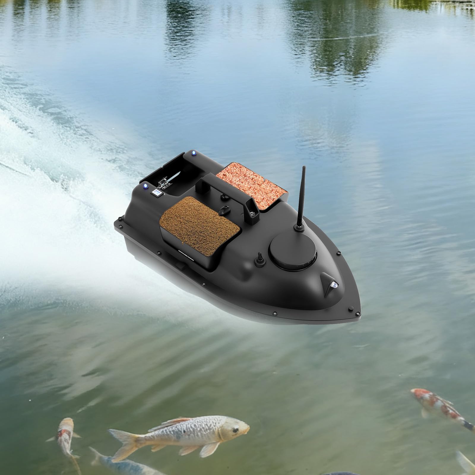 Barca da pesca radiocomandata da 500 m, con luce LED, carico da 2 kg, batteria da 5200 mAh, Cruise Control, ABS Bait Boat per pesca notturna, pesca alla carpa, fiume, nero
