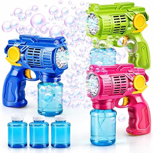TOY Life Paquete de 3 pistolas de burbujas para niños, soplador automático de burbujas, a prueba de fugas y ligeras, juguetes de verano al aire