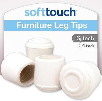 SoftTouch 7/8" Round Non-Marking Rubber Slip-On Chair Leg Tips, Nonslip Protective Furniture Leg Caps for Chairs, Stools, and Tables on Hard Surfaces, Set of 4, White