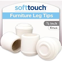 SoftTouch 7/8" Round Non-Marking Rubber Slip-On Chair Leg Tips, Nonslip Protective Furniture Leg Caps for Chairs, Stools, and Tables on Hard Surfaces, Set of 4, White