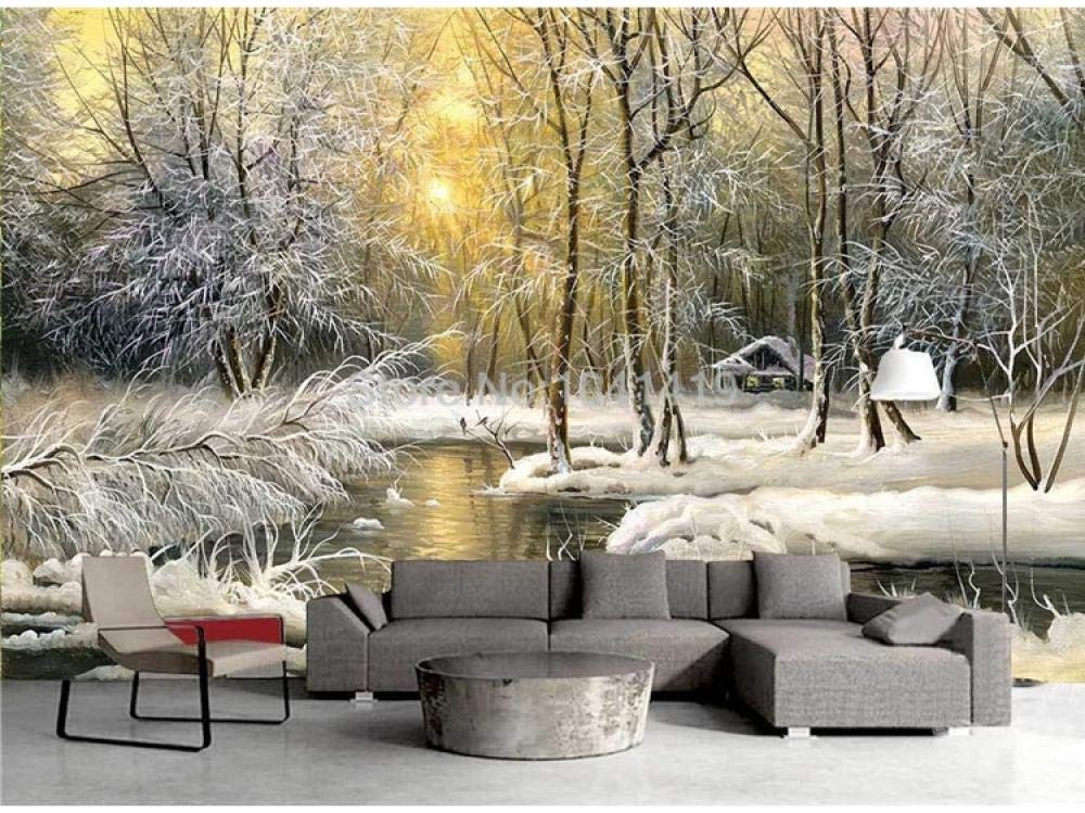 Mural 3D papier peint neige forêt paysage romantique salon 200x140