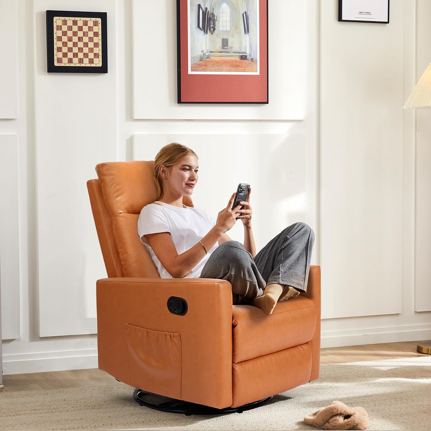 Smug Swivel Rocking Recliner Chair with Extra Large Footrest High Back, Upholstered Glider Nursery Chair for Living Room, Bedroom & Nursery, Comfortable Deep Seat for Relaxation, Brown