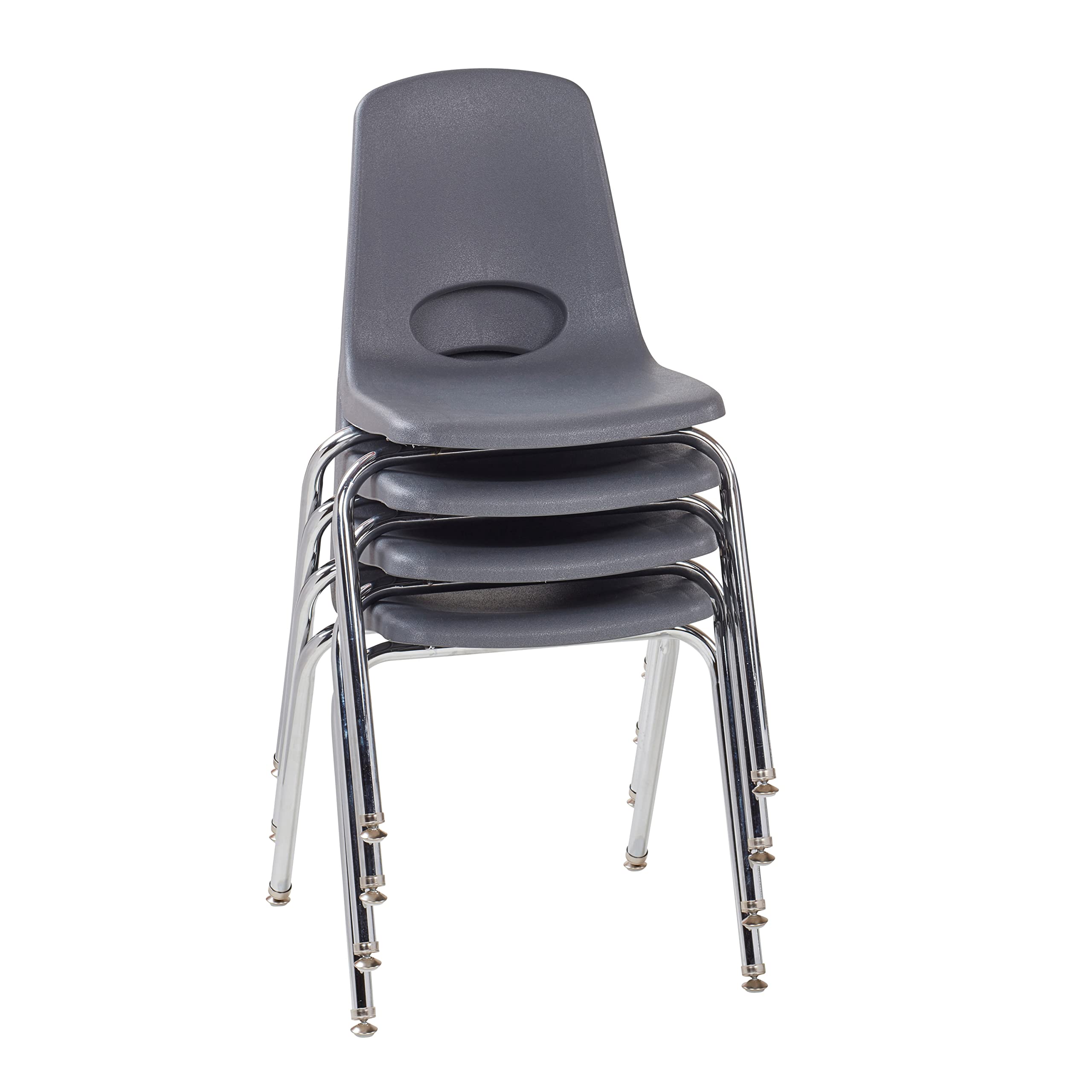 FDP 18" School Stack Chair, Stacking Student Seat with Chromed Steel Legs and Nylon Swivel Glides; For In-Home Learning, Classroom or Office - Gray (4-Pack), 10384-GY