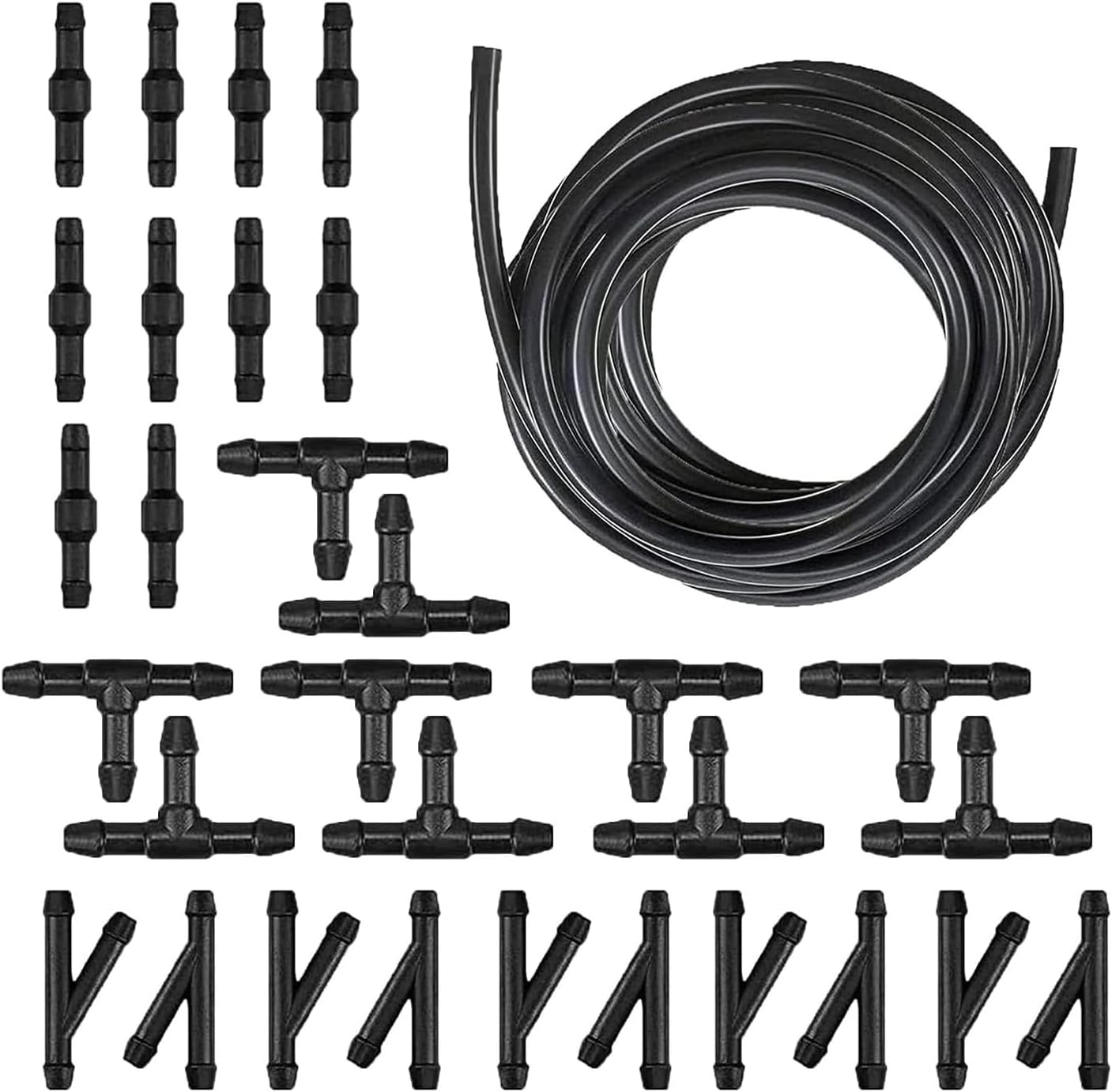 30 PCS Universal Windshield Washer Hose Kit – 13.12Ft/4M, Includes T-Type, Y-Type, & I-Type Fittings – Black Washer Hose for Most Cars & Vehicles – Easy Installation (Black)