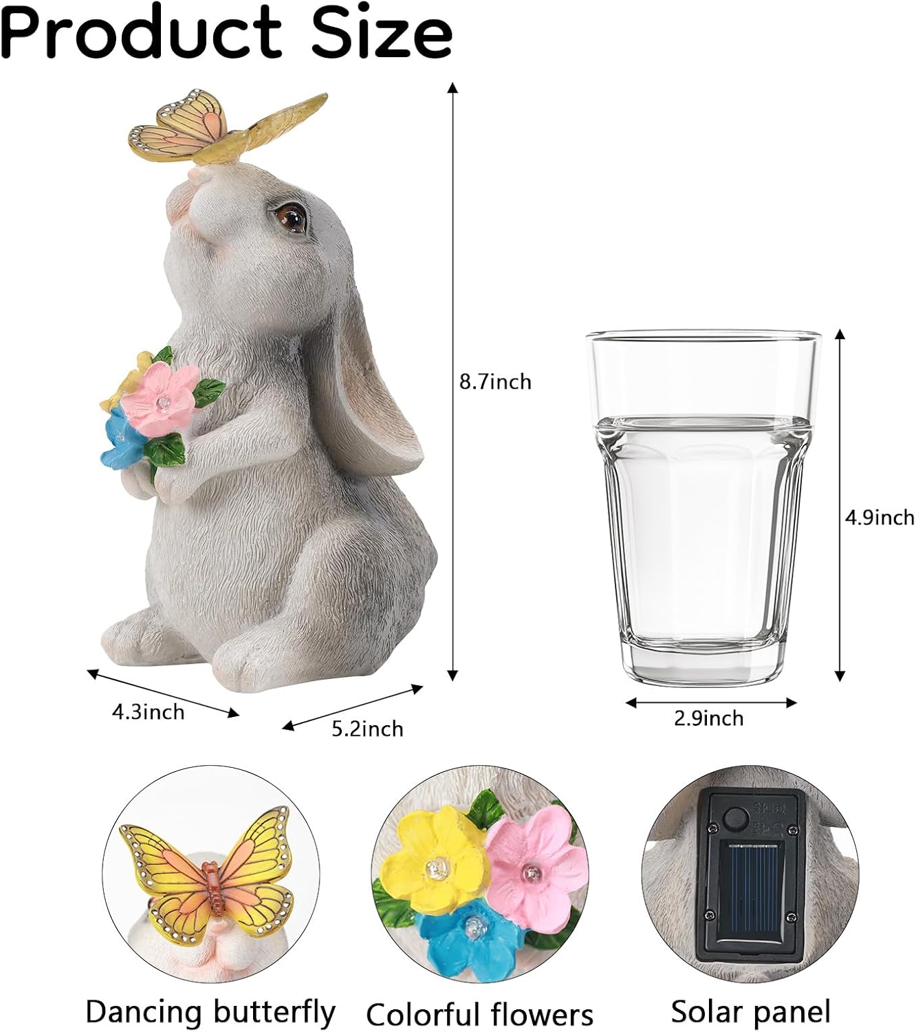 Garden Bunny Statue Outdoor Decor for Halloween, Rabbit Figurines with Solar Butterfly Changing Color LED Lights, Bunny Ornament for Patio Backyard Lawn, Birthday Gift for Women Mom Grandma image 5