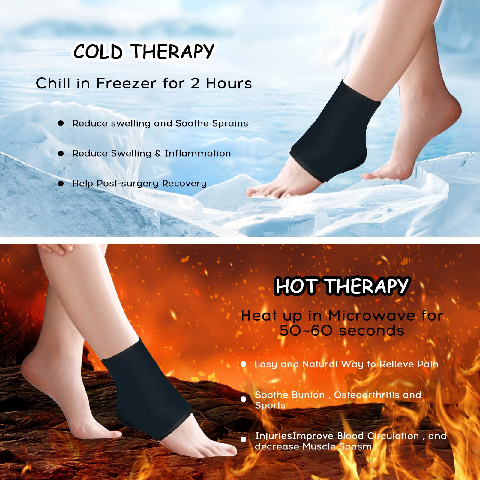 XTDMJ Ankle Ice Pack for Injuries Reusable Gel Cold Compress Pack and Hot Therapy for Achilles Tendon Flexible Foot Ice Pack for Achilles Tendonitis Plantar Fasciitis - Image 3
