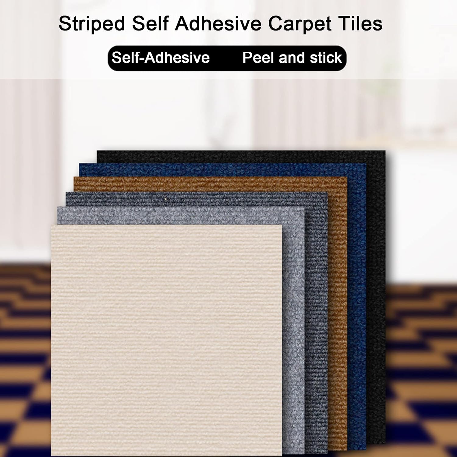 10pcs Carpet Tiles, Self Adhesive Squares Carpet, Non-Slip Commercial Carpet Floor Tiles, Residential Splicing Carpet Tile, Peel and Stick, Easy DIY Installation, Black, 30x30cm