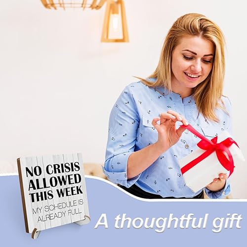 Miniatura 3 de Jeilink Letrero de madera de humor rústico con texto en inglés "Decir" para decoración de escritorio, letrero divertido para decoración de oficina,