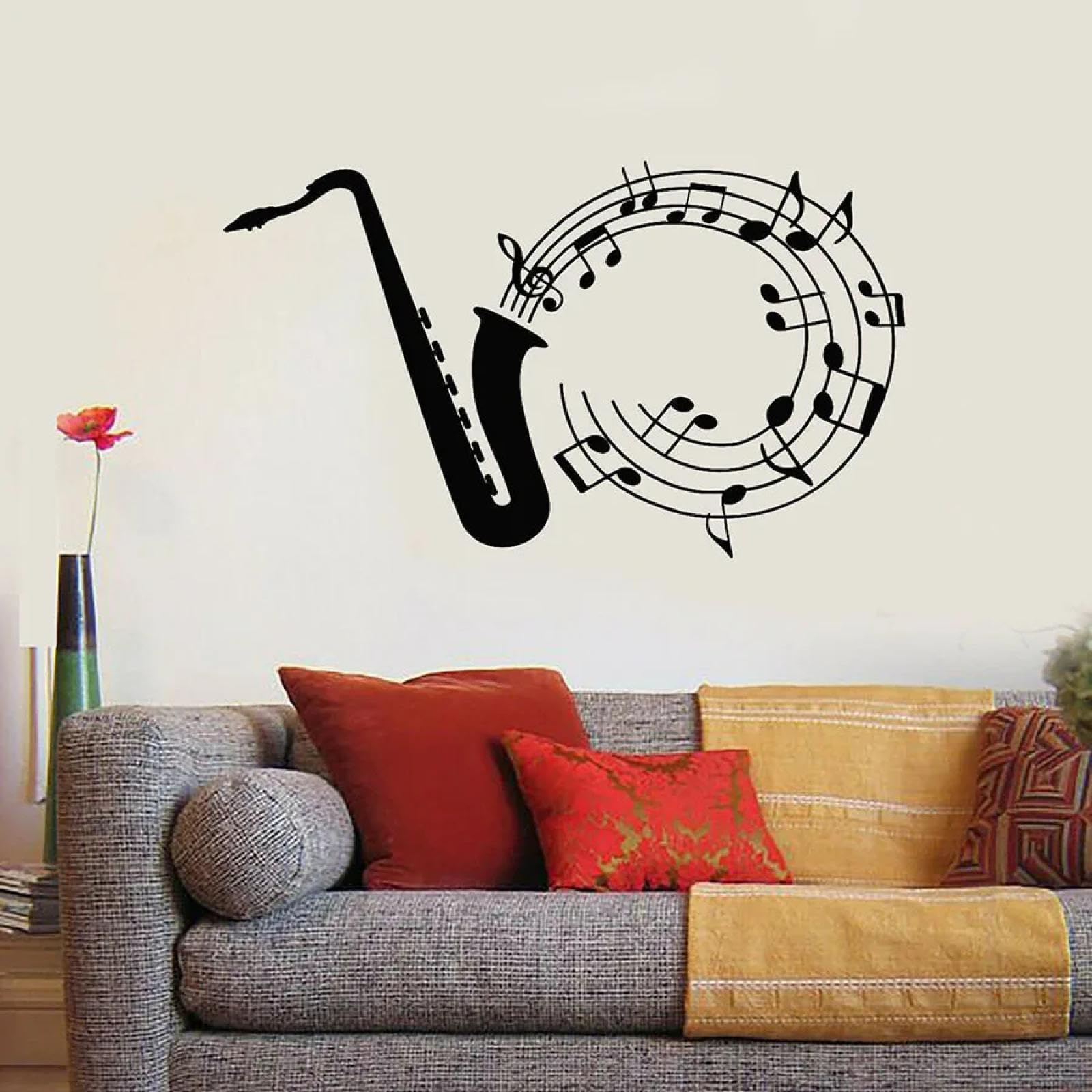 Black/Saxophone Wall Sticker, Jazz Note Music Wall Sticker, Window Glass Mural, Art Music Studio Sticker