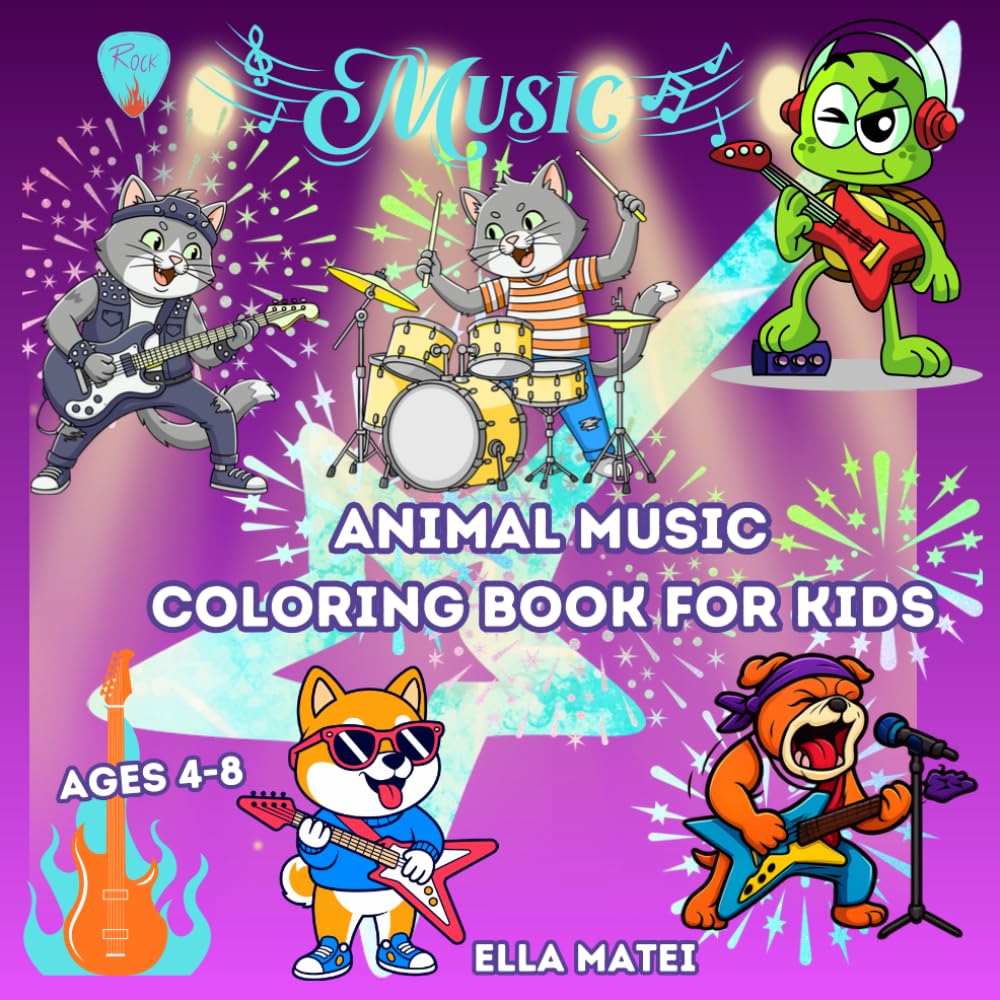 Animal Music Coloring Book for Kids: 40+ Cute Singing Animals & Instruments Coloring Pages | Fun and Easy Coloring Book for Boys and Girls Ages 4–8