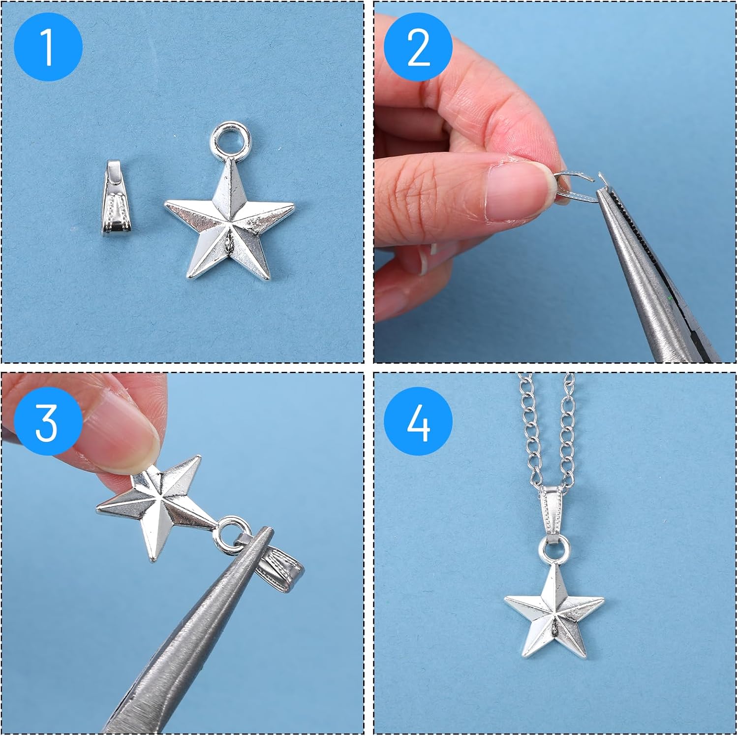 120 PCS Necklace Pendant Clasp, 6 Styles Pendant Pinch Bails for Jewelry Making, Stainless Steel Ice Pick Pinch Clip Clasp Necklace Connectors Dangle Charm for DIY Craft Making, 6-11mm Long