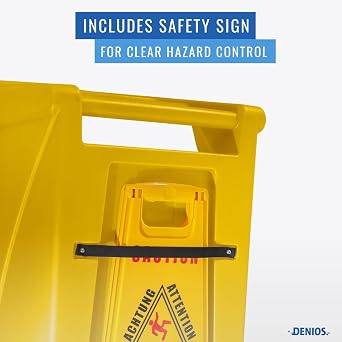 DENIOS Spill Kit Caddy | Universal | Absorbs 100 Gal | Lockable | Yellow w/Warning Sign | 23.2x24.2x42.9 in | OSHA & SPCC Compliant