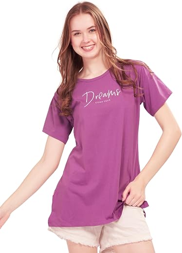 WEET Women's Cotton Long Printed T-Shirt 5434