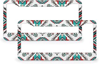 Aztec Ethnic Tribal Native American Indian Navajo License Plate Frame, Novelty Rust-Proof 2 Hole Car Tag Holder, 2 Packs Universal Aluminum Tag Frame Cover Fits US Canadian Standard