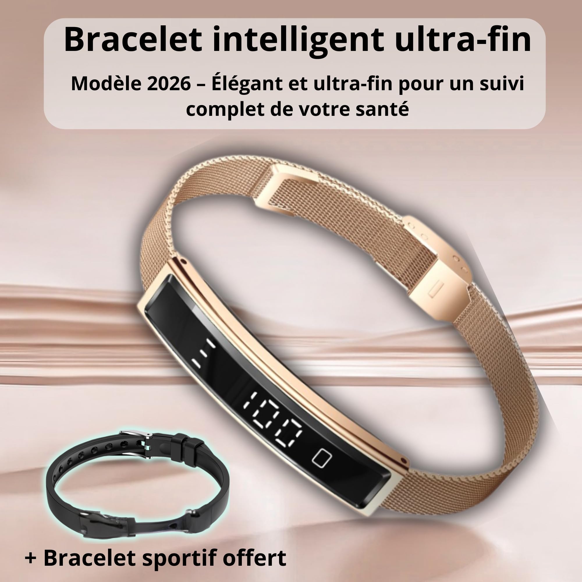 smartia Bracelet intelligent ultra fin avec Bluetooth, modèle 2026, tracker d'activité et de sommeil, suivi intégral de votre santé, bracelet avec écran tactile