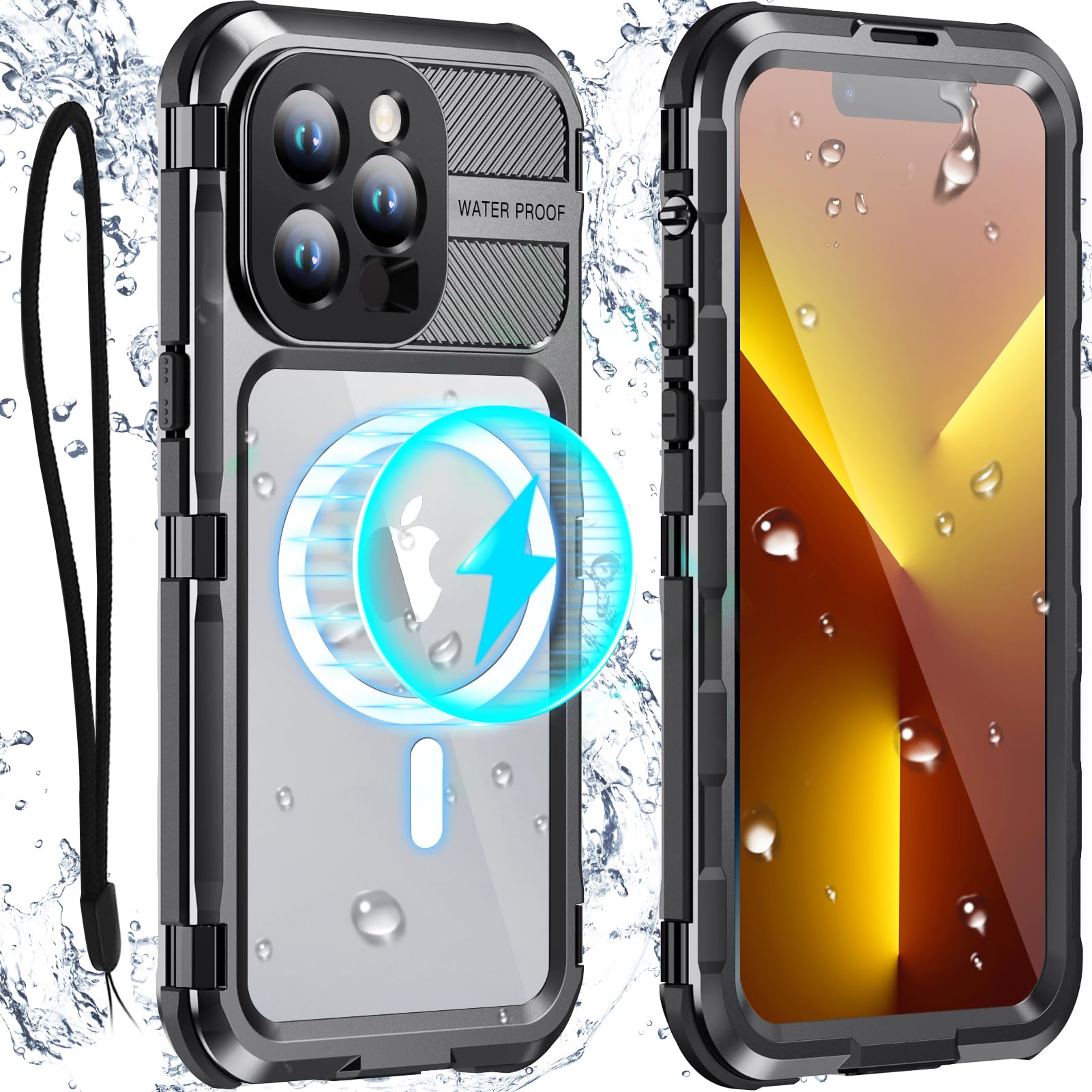 WIFORT for iPhone 13 Pro Max Waterproof Case, Metal Heavy Duty Phone Case Built-in Screen Protector IP68 Water Proof 15FT Military Grade Shockproof,