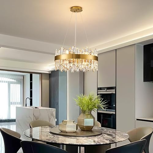 Miniatura 4 de Siljoy - Candelabro de cristal moderno, 12 luces, lujoso, redondo, de 2 niveles, con cristal K9 en forma de gota de lluvia, lámpara colgante de