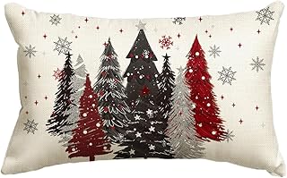 AVOIN colorlife Red and Black Merry Christmas Trees Snowflake Throw Pill...