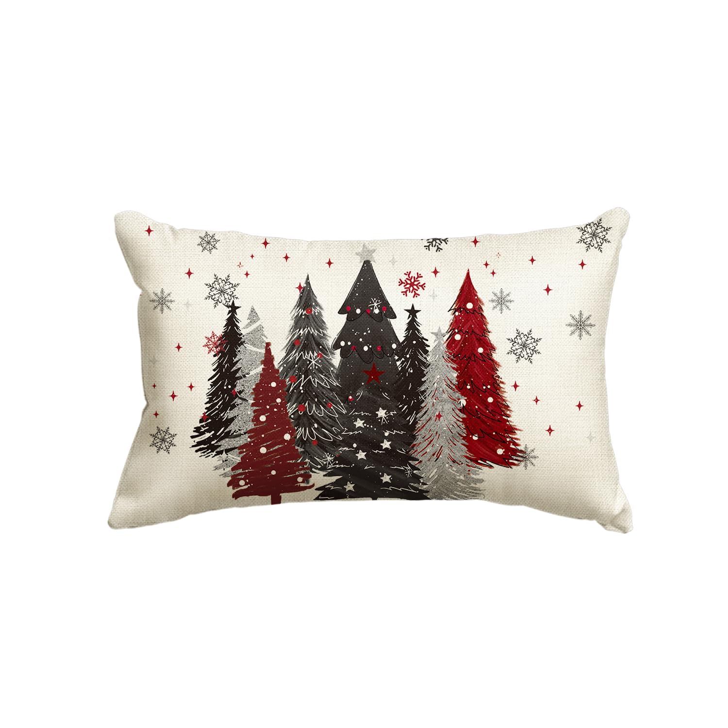 Funda de almohada con diseño de árbol de Navidad rojo y negro, 12 x 20 pulgadas, decoración de cojín de invierno para sofá